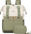 LOVEVOOK 17.3 Inch Laptop Backpack for Women, Large Capacity Travel Backpack with Organizer Bag,Waterproof Carry on Backpack Work Bag with USB Port,Teacher Nurse Backpack Purse,2PCS,Beige-Bean Green