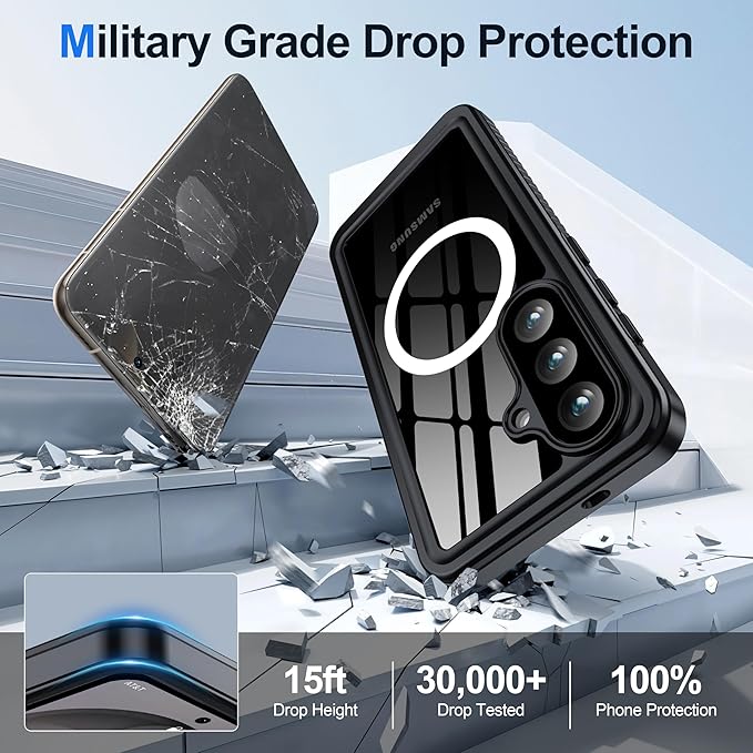 ANTSHARE for Samsung Galaxy S26 Case Waterproof, Built-in Lens & Screen Protector, [Compatible with MagSafe] Shockproof Dropproof Dustproof Full Body Phone Case for S26 6.3"-Black/Clear