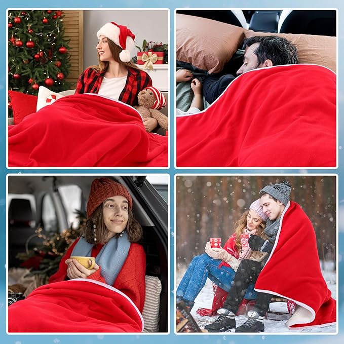 Riakrum 12V Car Heated Blanket for Cold with 2 or 3 Heating Levels 58 x 43 Emergency Winter Adjustable Temperature Electric Blanket Throw Gift Plugs in Car RV Truck SUV(Red,Normal)