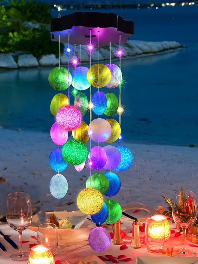 Toodour Solar Wind Chimes for Outside, Hanging Pastel Lights with 2 Modes, Shells Light Gifts for Mom Grandma Wife, LED Outside Decorative Mobile Lights for Garden Yard Patio Decorations(Pastel)