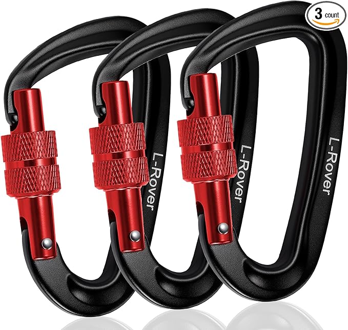 3 Heavy Duty Carabiner Clips 12kN (2697 lbs)-Lightweight Locking Carabiners for Securing Pets，Camping, Hiking, Hammock，Outdoor and Gym etc, Keychains& Utility