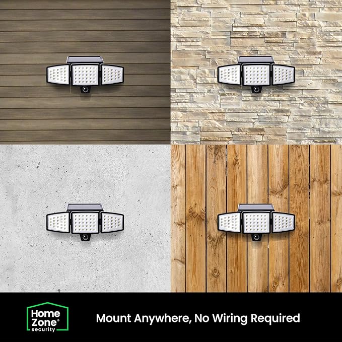 Home Zone Security 2 Packs Solar Flood Lights Outdoor Motion Sensor 120 Degrees Wide Angle, Waterproof Powered for Garden Yard Pathway, 3500K Warm White 1000 Lumens, Adjustable Triple Head No Wiring