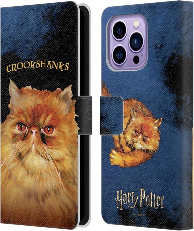 Head Case Designs Officially Licensed Harry Potter Crookshanks Prisoner of Azkaban II Leather Wallet Case Compatible with Apple iPhone 14 Pro Max