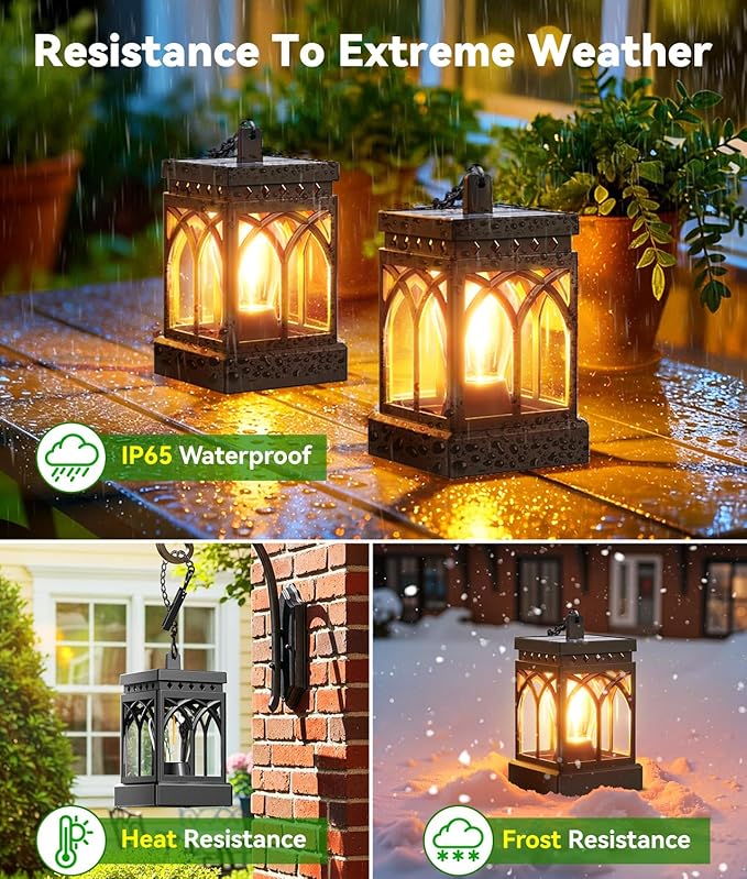 KOOPER 2 Pack Solar Lanterns Outdoor Waterproof, Brighter Hanging Solar Lantern Lights for Outside, Auto ON/Off Lanterns Decorative Outdoor for Garden Table Yard Path Tree Patio Lawn Decor, Gifts
