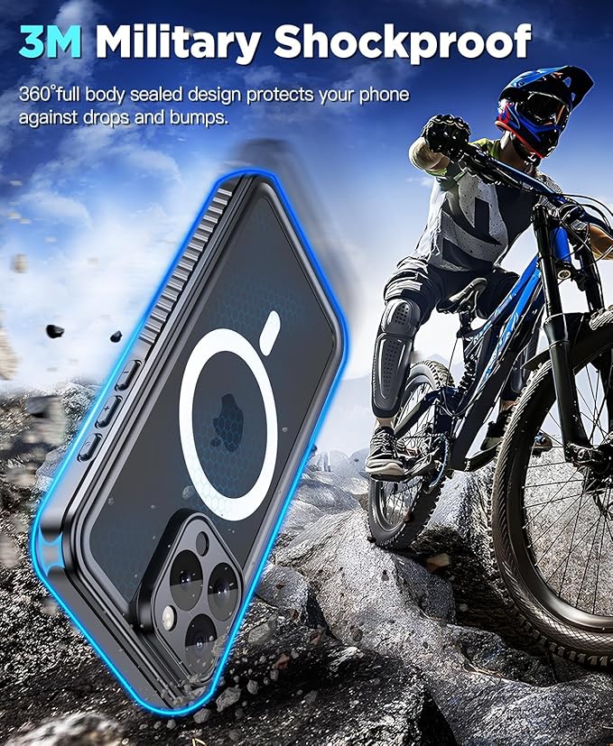 Beeasy for iPhone 15 Pro Waterproof Case with Magsafe, IP68 Underwater Military Grade, Phone Case with Shockproof, Dustproof, Rugged 360 Full Body Protection Cover with Built-in Screen Protector