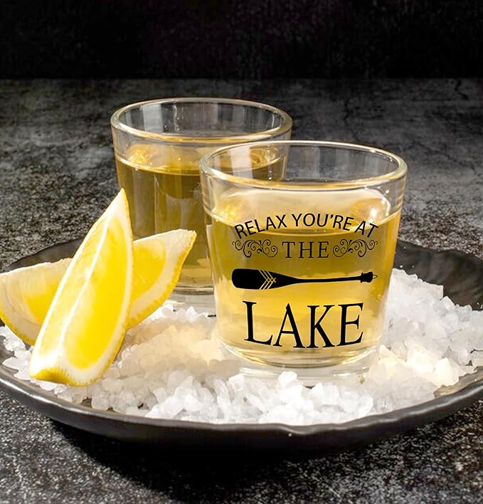 Nogrit Lake House Decor Whiskey Glasses 10 Oz,Relax You‘re at the Lake, Old Fashioned Rocks Glasses Tequila Gifts for Women Men
