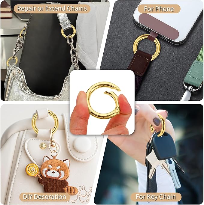 Gkeygo Key Ring Clip, 1 Inch Keychain Rings, 8 Pack Round Carabiner Clip for Keys, Buckle, Bags, Purses - Key Chain Hooks Replacement Keychains Lanyard DIY Crafts, Gold