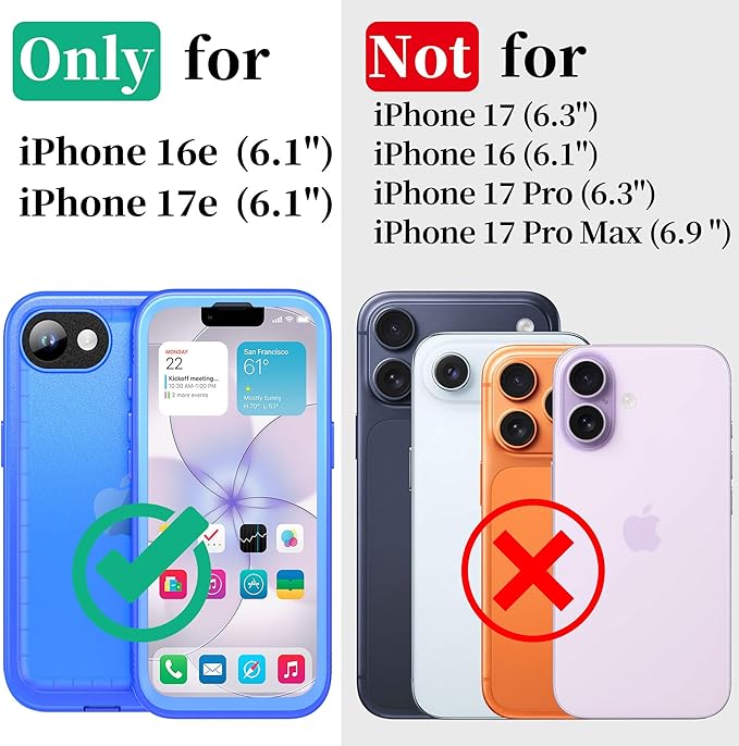Cozycase TOP Protective Full Body Frosted Blue Case for iPhone 16e/iPhone 17e - Slim Shock Water Proof Protection Construction Builder Unbreakable Double Sided Bumper Armour Rugged Strong 16/17 e Case
