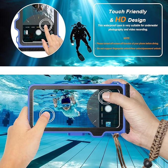 2026 Diving Snorkeling Phone Case for iPhone 17/16/15/14/13/12/11 Pro Max/XS/X Samsung Galaxy S26/S25/S24 Professional Scuba Dive Waterproof Underwater Photo Video Cover (4TH Gen, Blue-)