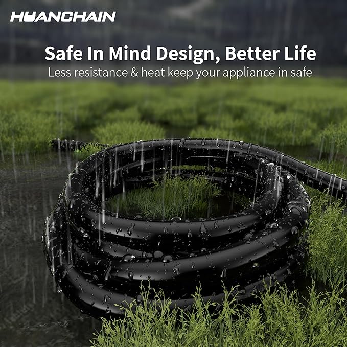 HUANCHAIN Black Outdoor Extension Cord 25 FT Waterproof, Flexible 16/3 Gauge Power Cord Extension 3 Prong 13A 1625W SJTW ETL Listed