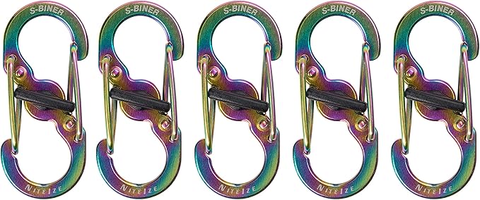 Nite Ize S-Biner MicroLock Stainless Steel - Durable Key Holder Carabiner Clip - S-Biner with Locking Gates - Durable & Strong Mini Carabiners for Keychain Accessories - Spectrum (5 Pack)