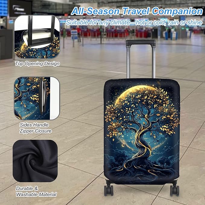 Luggage Cover Protector for 26-28 Inch Suitcases, TSA Approved Elastic Travel Suitcase Covers, Anti-Scratch Washable Luggage Sleeve for Carry On & Checked Bags, Tree of the Universe