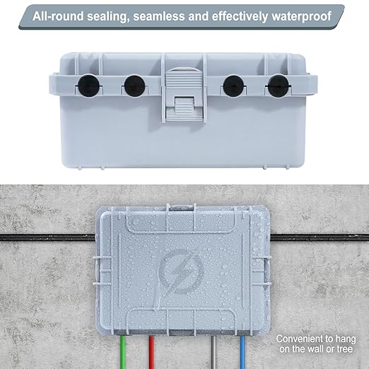 Large Outdoor Electrical Box Waterproof, IP54 Extension Cord Cover Weatherproof Outdoor Outlet Covers, Protect Power Strip, Timer Outlet, Plug, Socket, Holiday Light, Grey (12 x 9X 5 inch)