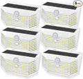 HMCITY 120 LED Solar Lights Outdoor with Motion Sensor and 3 Lighting Modes, IP65 Waterproof Wide Solar Wall Lights Ideal for Garden Patio Yard (Front Button 6Packs, White Shell-Daylight White)