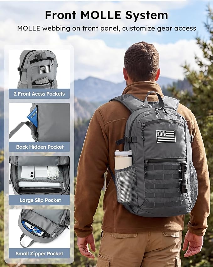 Small 20L Foldable Hiking Daypack for Men Women – Ultra Lightweight Tactical Packable Backpack for Travel, Camping Outdoor, Grey