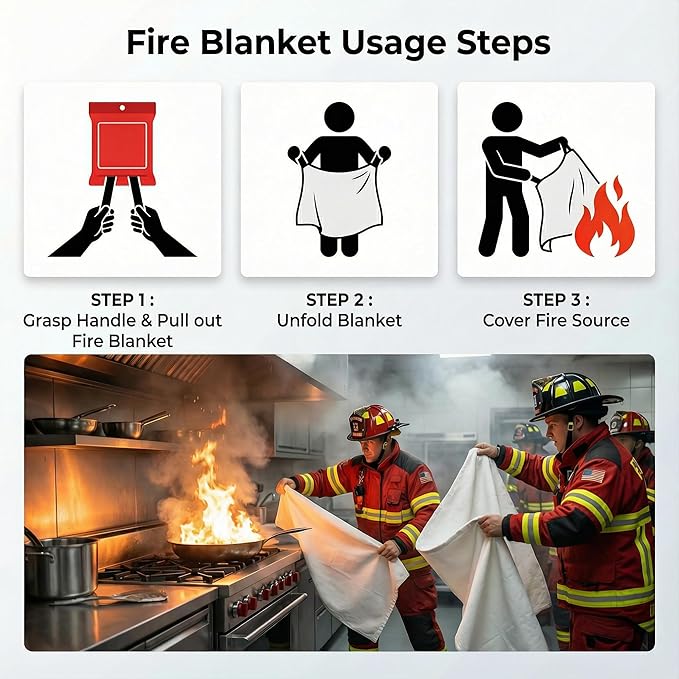 Emergency Fire Blanket for Home and Kitchen - 40"x40" Fire Retardant Blankets for Emergencies, Fireproof Survival Blanket for Kitchen, Fireplace, Grill, BBQ, Camping, Car, Office - 4 Pack
