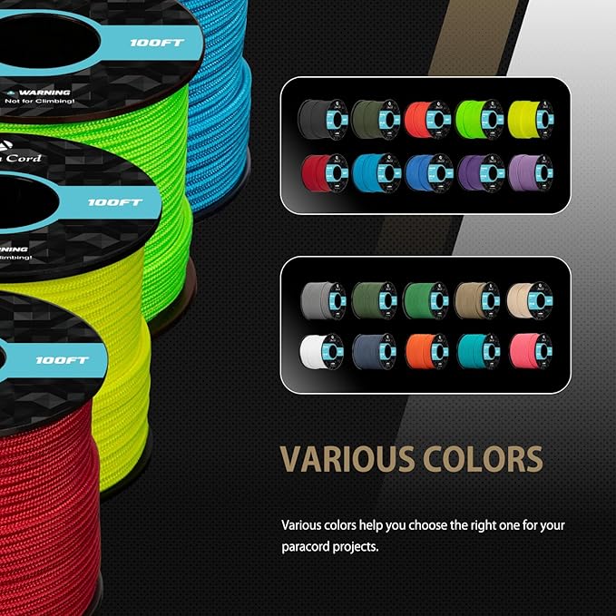 Abma Cord 2.4mm Paracord 275 100ft Nylon Rope 4 Strands Tactical Parachute Cord - Max. 275lbs - Tan