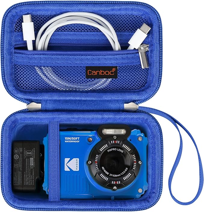 Canboc Carrying Case for KODAK PIXPRO WPZ2 Rugged Waterproof Digital Camera, Underwater Photography Camera Bag, Mesh Pocket fits USB Cable, Battery, Adapter, Blue (Case Only)