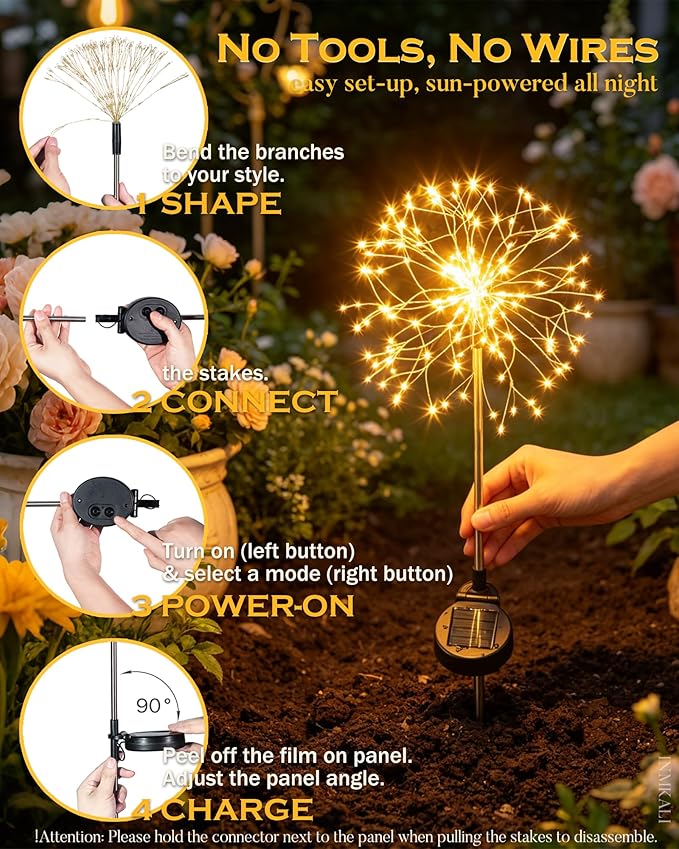 Solar Garden Lights Outdoor Yard Decorations, 8 Pack 150Leds Pathway Lights, Fairy Firework Stake Light for Garden, Patio, Pathway, Flowerbed Gold Color
