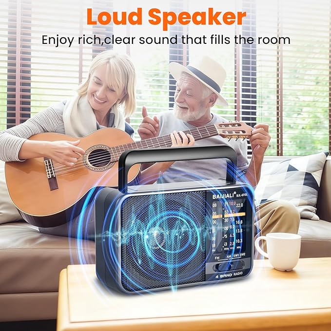 Solar-Powered Portable Radio, AM/FM/SW Radio with Loud Speaker, Built-in Rechargeable Battery and USB-C - Emergency Radio for Outdoor, Camping, Travel, Storms and Power Outages (Model BJL-671-Solar)