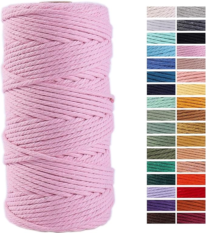 Light Pink Macrame Cord 3mm x 109Yards,Colored Cotton Rope Craft Cord Colorful Cotton Cord Twine for Wall Hanging Plant Hangers Crafts Knitting Decorative Projects