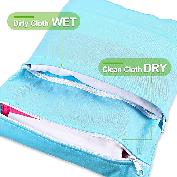 Woanger 10 Pack Wet Dry Bags for Baby Cloth Diapers Waterproof Reusable Travel Bags with Two Zippered Pockets Pool Beach Pouch for Swimsuit Beach Pool Daycare Yoga Gym Dirty Wet Clothe (Vivid Color)
