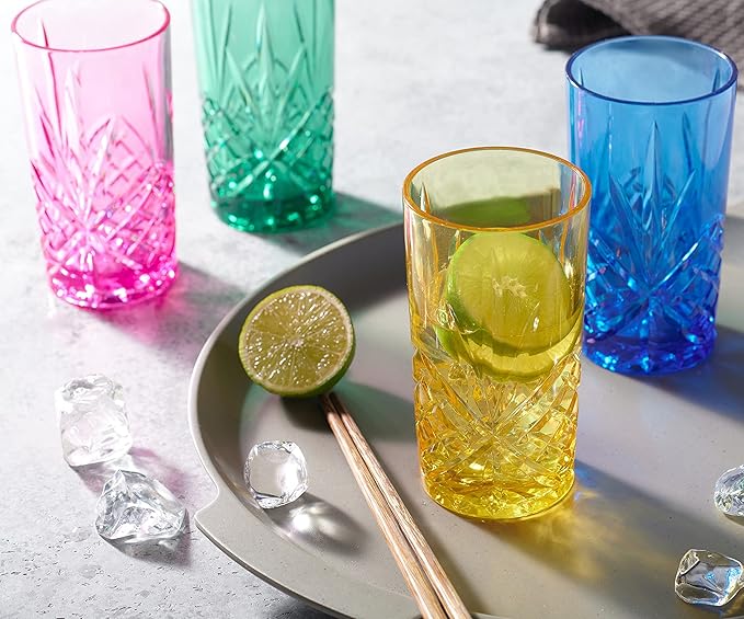 Godinger Acrylic Highball Glasses, Tall Beverage Highballs Drinking Glasses Cups, Shatterproof and Reusable Tumbler Cups - Dublin Collection, Set of 4