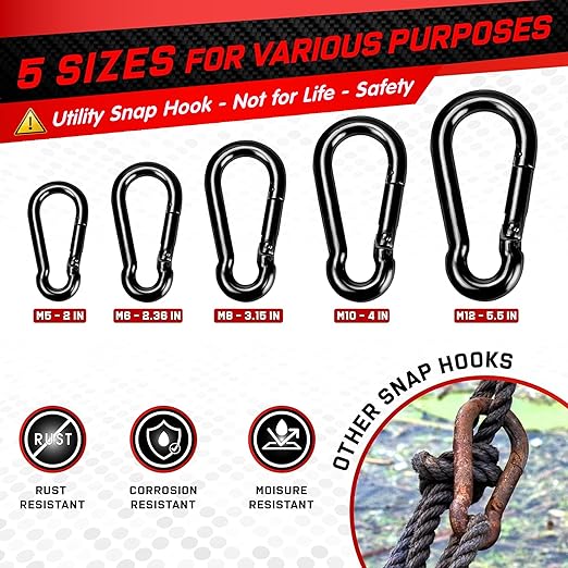 PAMAZY 8Pcs 2.36In Spring Snap Hooks, Carabiner Clip, Heavy Duty Rope Connector, Quick Link Carabiners Spring Snap Hooks for Indoor and Outdoor Activity, Camping, Climbing, Fishing, Hiking