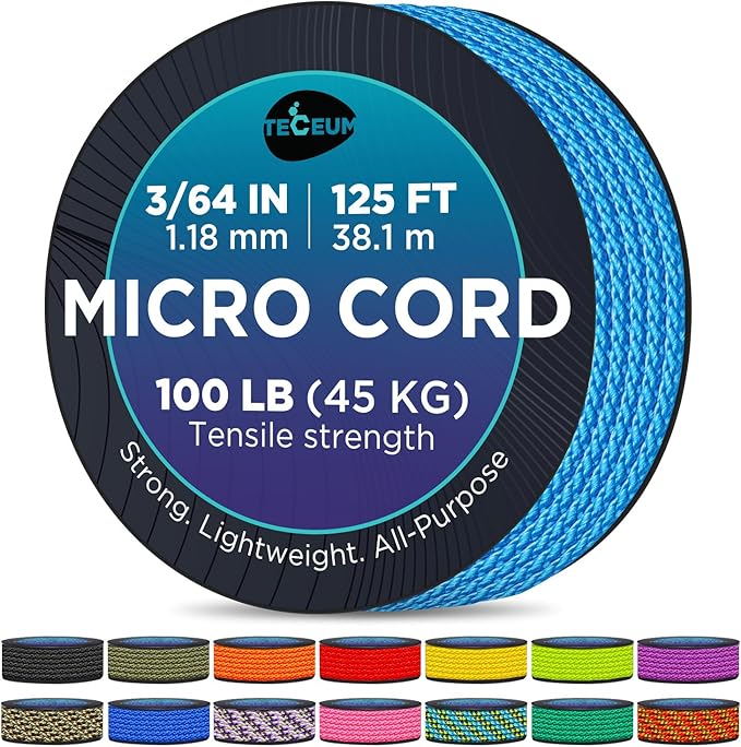 TECEUM Micro Paracord – 1.18 mm X 125 ft – Micro Utility Cord – Thin Braided Paracord Rope – Best for Crafting, DIY Projects, Fishing, Camping – Wind Chime Replacement – Survival Strong String