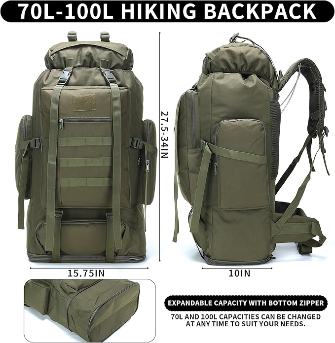 Hiking Backpack for Men 70L/100L Camping Backpack Military Rucksack Molle 3 Days Assault Pack for Climbing | Camping Backpack, 3 Days Assault Pack, for Climbing