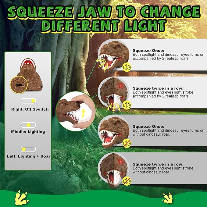 Nitigo Dinosaur Headlamp for Kids Flashlight Led Headlights Roar & Silent Mode, T-Rex Dinosaur Toys for Kids 3-5 4-6 5-7 6-8, Camping Gear, Valentines Day Gifts for Boys Girls Adults