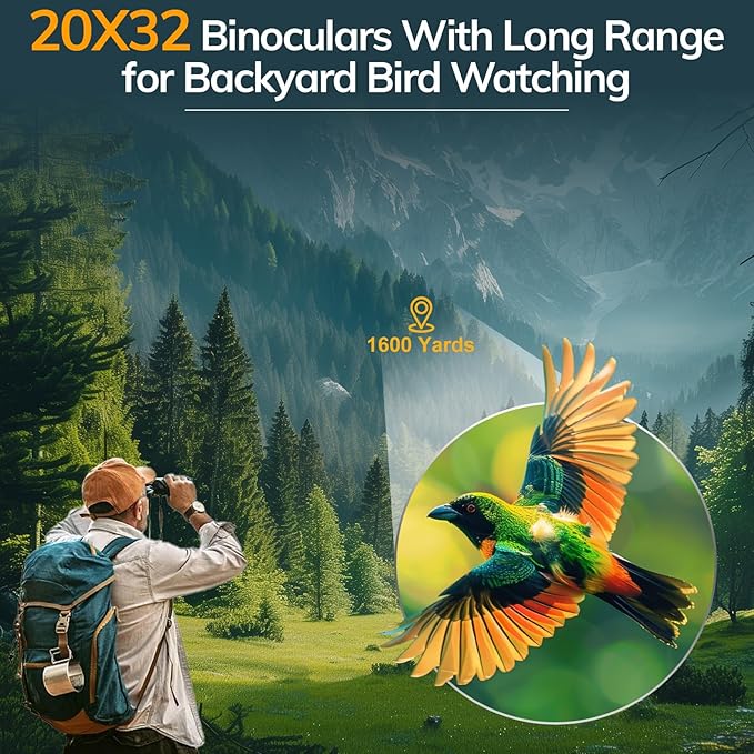 Compact Binoculars for Adults High Powered - OPAITA 20x32 Small Binoculars for Adults Kids with Low Light Vision for Bird Watching Hunting Cruise Ship Travel Concert Hiking Gifts for Men Women Green