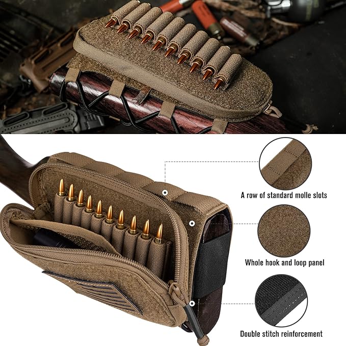 PETAC GEAR Tactical Buttstock Rifle Stock Pack/Adjustable Shell Holder Cheek Rest Pouch for Long Action …