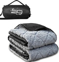 Waterproof Outdoor Blanket 62”X 51” Packable, Stadium Blankets for Camping with Sherpa Fleece Lining, Large Windproof Emergency Throw for Garss Picnic Hiking Road Trip, Machine Washable, Black 300GSM
