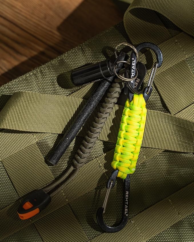 Paracord Braided Carabiner Keychain Lanyard Strap, Hanger Stroller Hook w/2 Carabiner Clips for Water Bottle Backpack