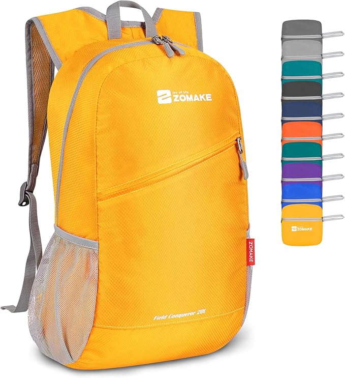 ZOMAKE Lightweight Packable Backpack 20L, Foldable Backpacks Small Daypack for Hiking Water Resistant Day Bag for Travel(Yellow)