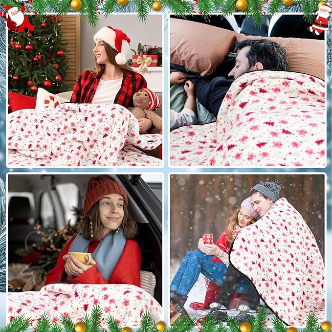 Riakrum 12V Car Heated Blanket for Cold with 2 or 3 Heating Levels 58 x 43 Emergency Winter Adjustable Temperature Electric Blanket Throw Gift Plugs in Car RV Truck SUV(Pink and White,Bell)