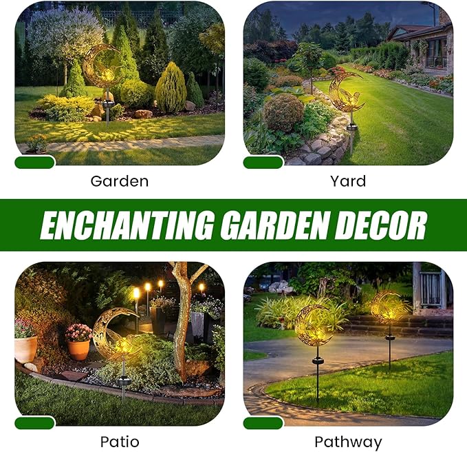 VIHOSE Solar Hummingbird Outdoor Lights Waterproof Moon Garden Stake Lights Warm White LED Decorative Pathway Lighting for Yard, Lawn, Gifts for Mom, Women & Gardening Lovers