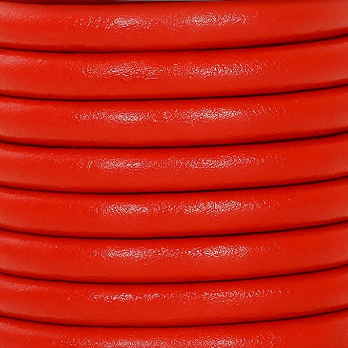 Mandala Crafts Round Genuine Red Leather Cord for Jewelry Making – 5mm Cowhide Leather Rope String Lace for Kumihimo – 4.4 Yards Cowhide Craft Cording Spool