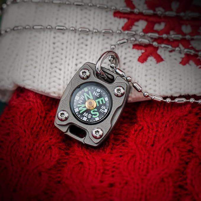 MecArmy Mini Titanium/Brass Compass, Waterproof IPX5 Pocket Compass for Hiking & Survival, Keychain & Necklace Gifts for Men & Women, Ideal Graduation & Outdoor Adventure Present