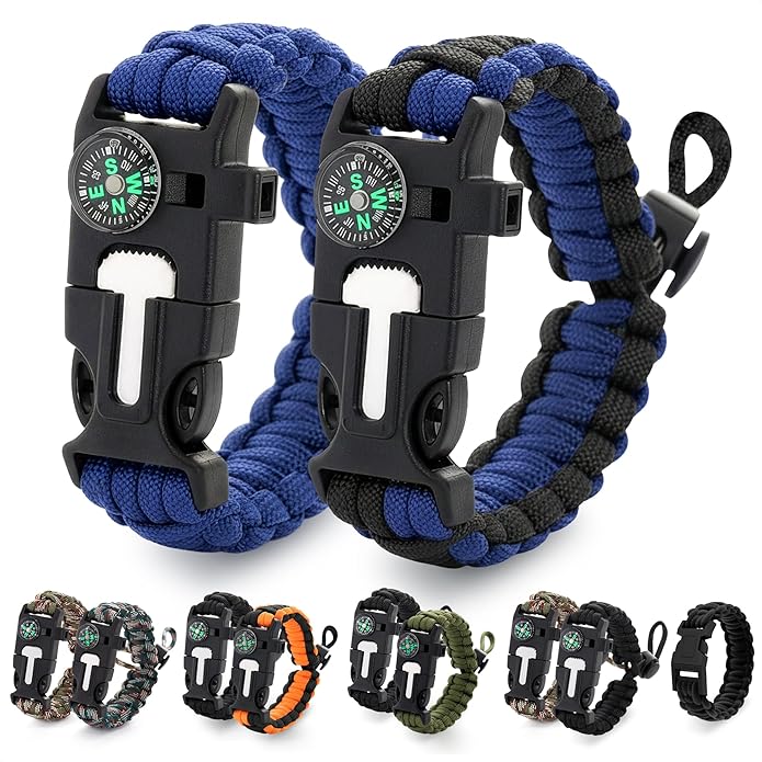 Paracord Bracelets for Men and Women – Adjustable Survival Paracord Bracelet with 10 ft Nylon Survival Cord, Flint Fire Starter, Compass, Whistle & Scraper – Gear for Camping, Hiking, Fishing & Travel