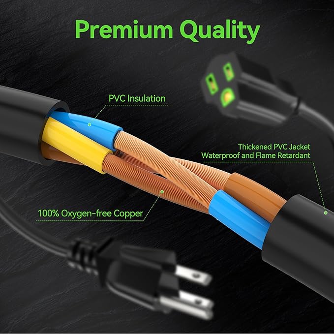 Power Extension Cord 4FT/48Inch, 3 Prong Grounded Electric Extension Cable Outlet Saver, Single Outlet, Heavy Duty, Waterproof, Flexible, 16AWG, SJTW, 13A 125V, Outdoor and Indoor Power Wire(Black)