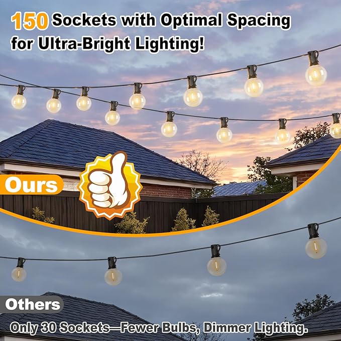 Bosceos 300ft (100ft*3) Outdoor G40 LED Globe String Lights Dimmable Waterproof Shatterproof Light Strings Connectable Commercial Hanging Lights for Christmas Patio House Backyard Balcony Party