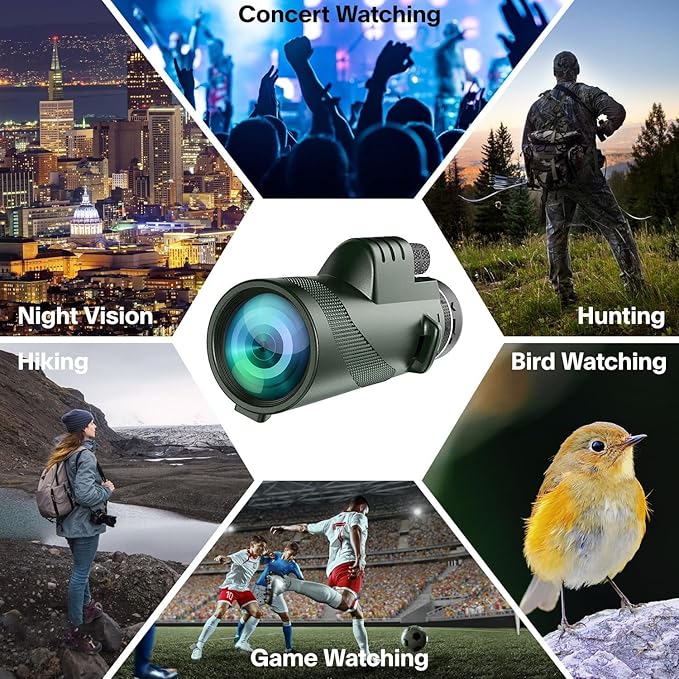 Monocular-Telescope 80x100 High Powered Monoculars High Definition for Adults High Powered with Smartphone Adapter Telescope Hunting Wildlife Bird Watching Travel Camping Hiking-Green