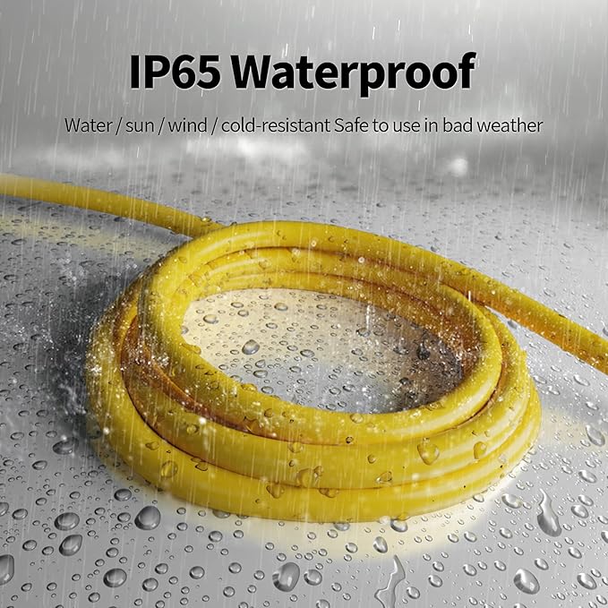 POWGRN 25 ft 12/3 Outdoor Extension Cord Waterproof Heavy Duty with Lighted Indicator End 12 Gauge 3 Prong, Flexible Cold-Resistant Long Power Cord Outside, 15Amp 1875W SJTW Yellow ETL Listed