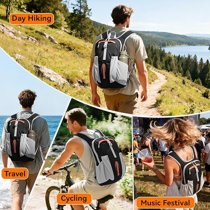 16L Small Hiking Backpack, CROSSGEAR Lightweight Waterproof Foldable Backpack, Travel Camping Outdoor Daypack for Women Men, Black