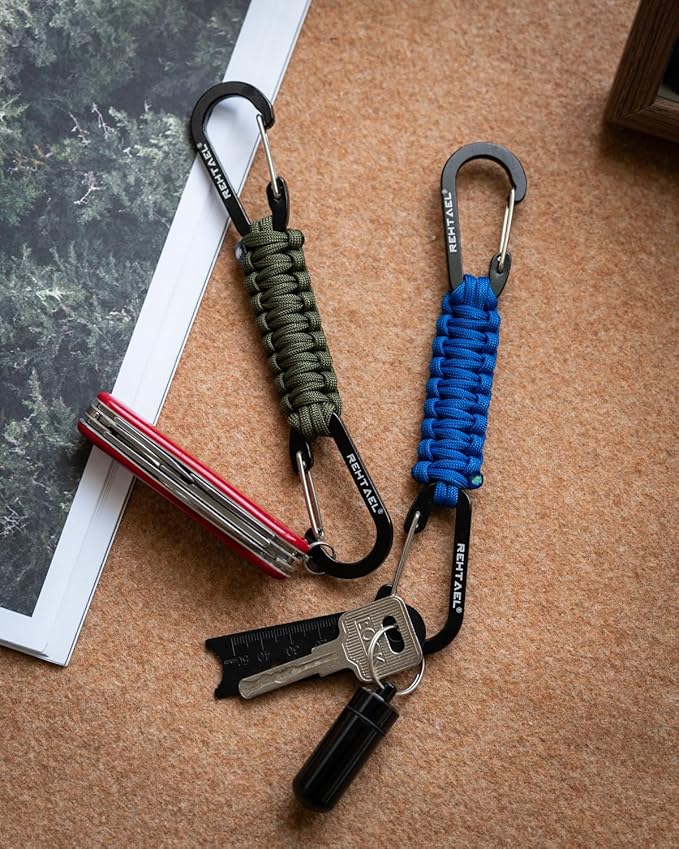 Paracord Braided Carabiner Keychain Lanyard Strap, Hanger Stroller Hook w/2 Carabiner Clips for Water Bottle Backpack