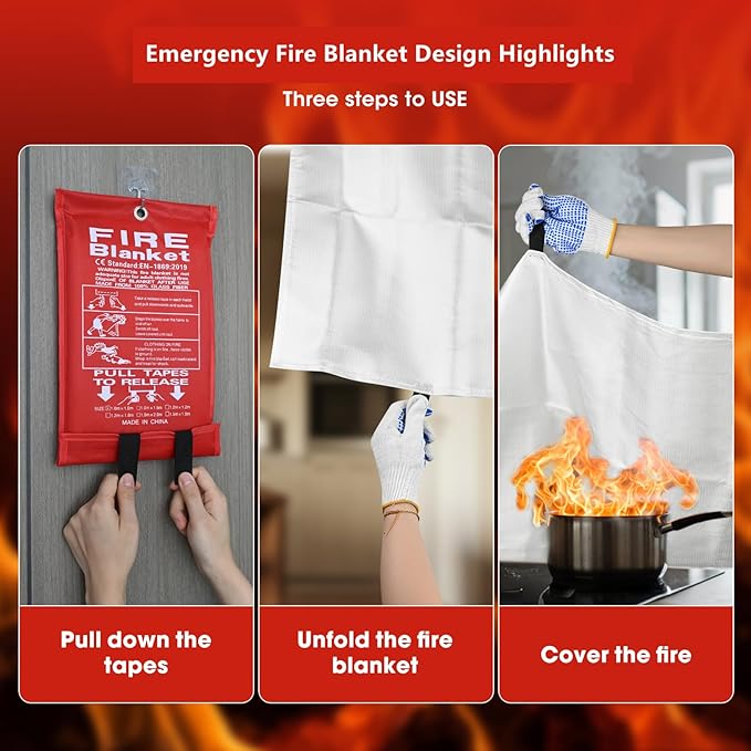 FJNATINH Fire Blankets Emergency for Home - 1 Pack 40' x 40' Fiberglass Blanket for Kitchen and Home (2)