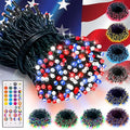 LitHome 33Ft 100 LED Color Changing Christmas String Lights, 35 Colors 9 Modes Red White and Blue Lights Outdoor with Remote, 4th of July String Light Plug in Green Wire for Independence Day Xmas Tree