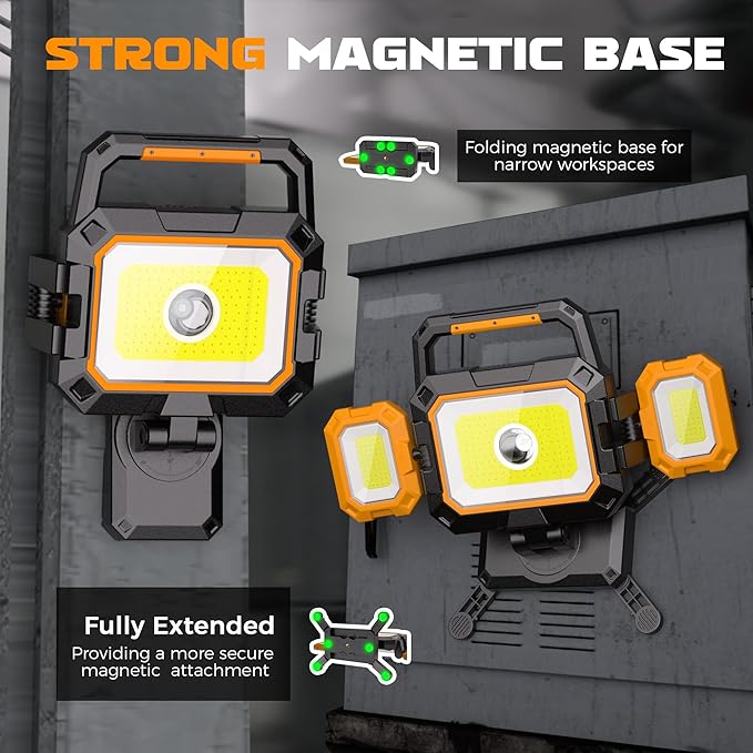 YZONI 40W Rechargeable Work Light, 4000LM Magnetic LED Work Light with 6 Modes, Battery Powered Portable Mechanic Lights with 360°Rotate Foldable Design for Auto Car, Garage, Workshop